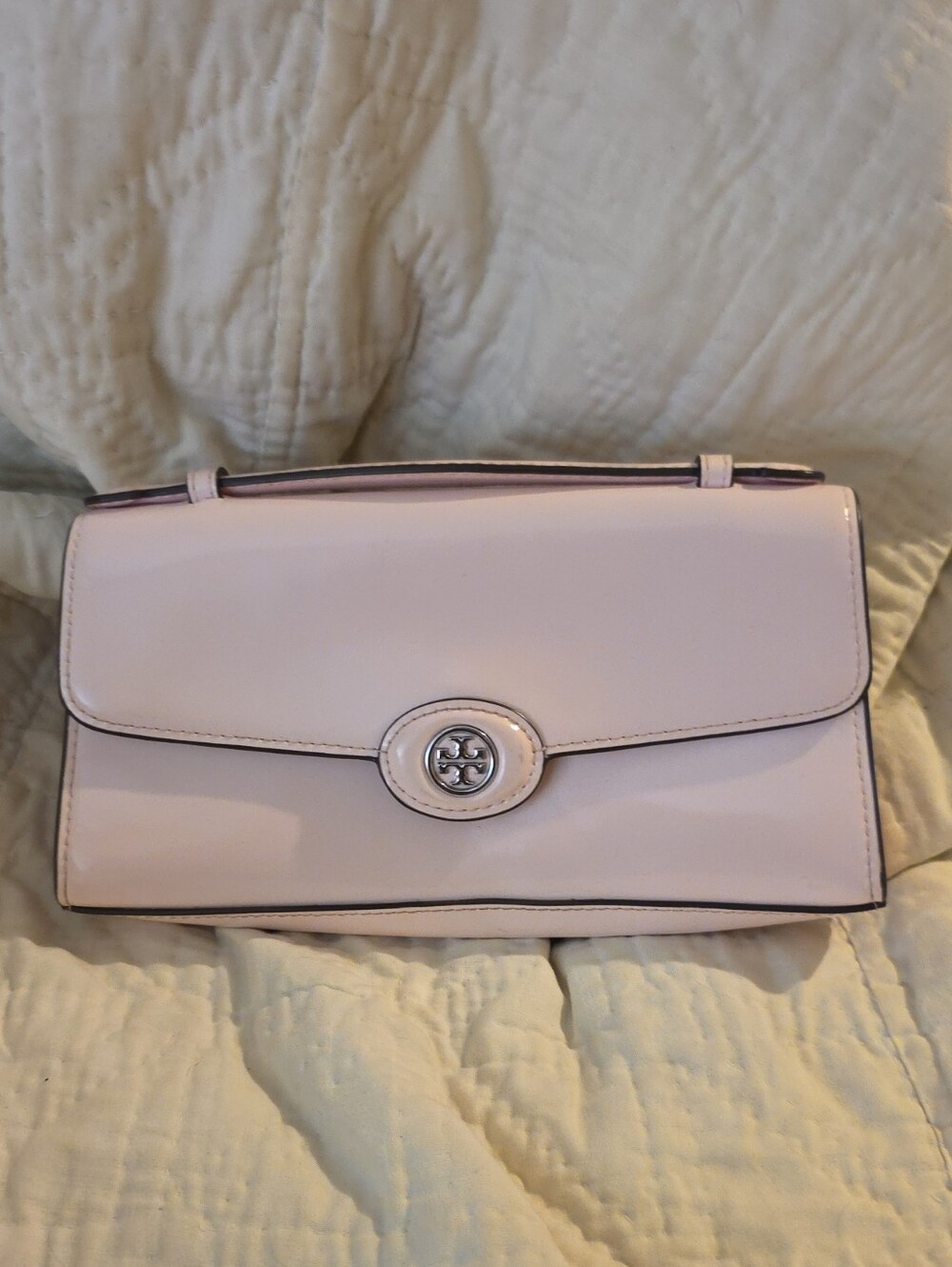 New Tory Burch Robinson Pink Lily Patent Leather Top Handle Clutch/Crossbody Bag